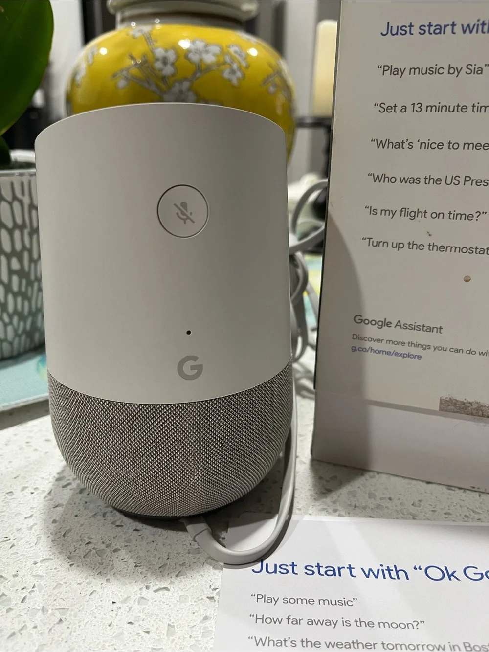 Google Home Smart Assistant White/Slate, US Version with Adapter  (GA3A00417A14)